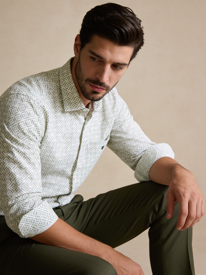 Dusty Moss Abstract Square Printed Casual Shirt