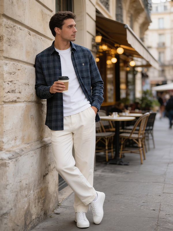 Marine Blue Checked Casual Shirt