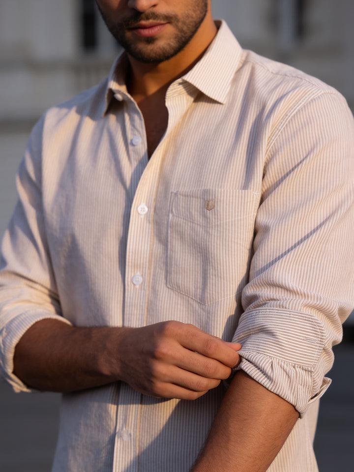 Sand Pink Stripes Casual Shirt