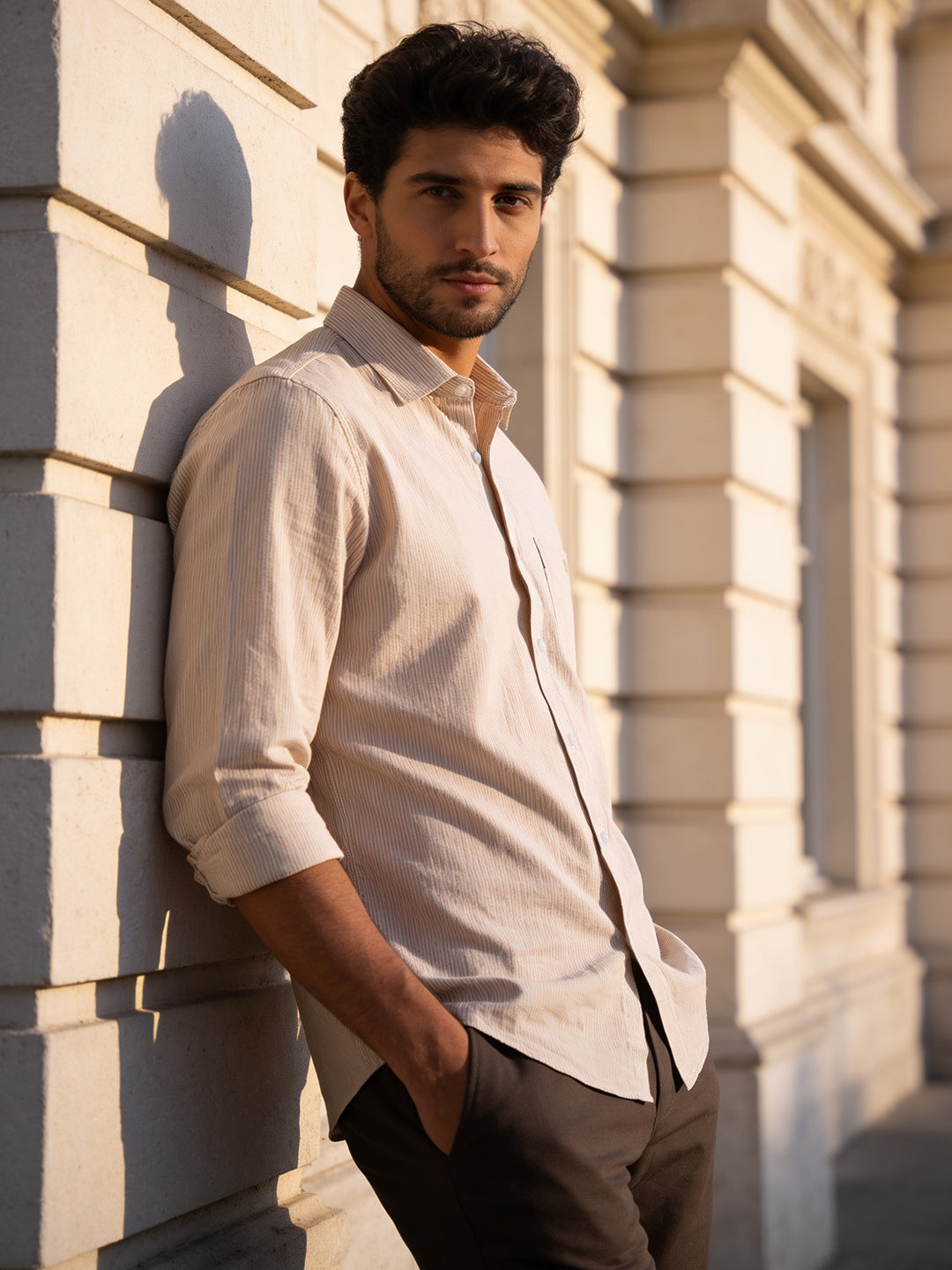 Sand Pink Stripes Casual Shirt
