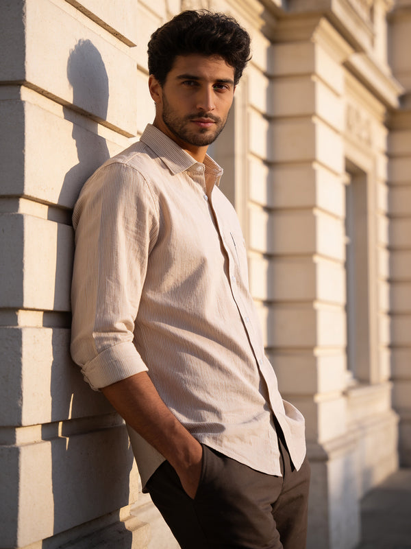 Sand Pink Stripes Casual Shirt