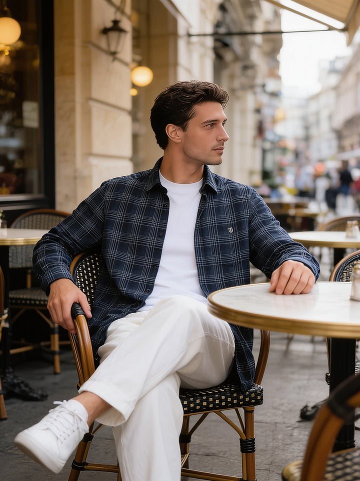 Marine Blue Checked Casual Shirt