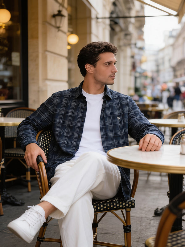 Marine Blue Checked Casual Shirt