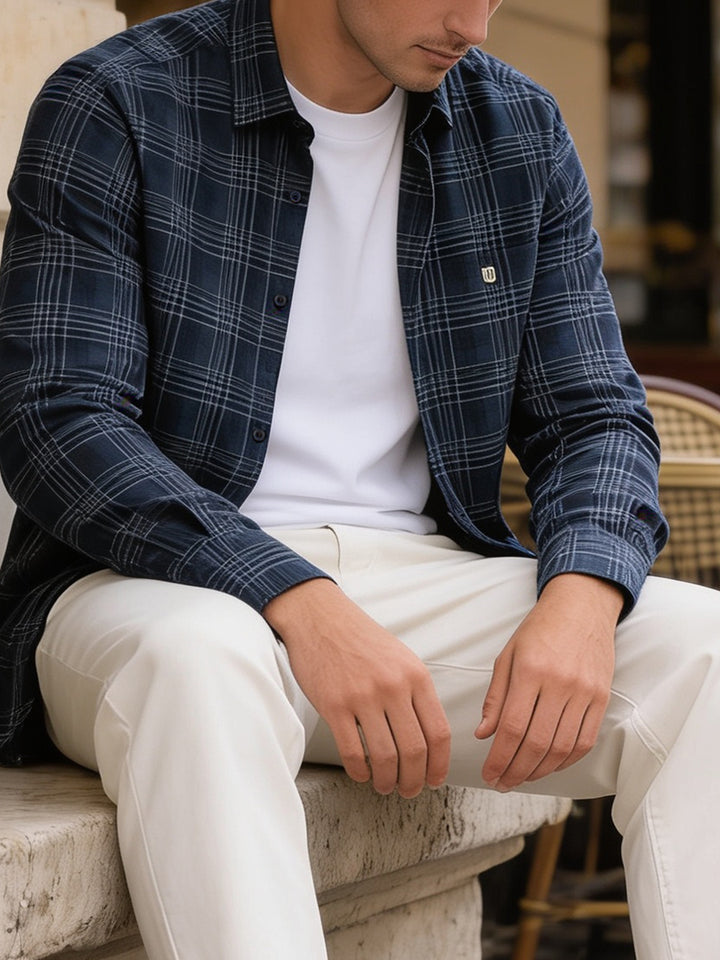 marine blue shirt