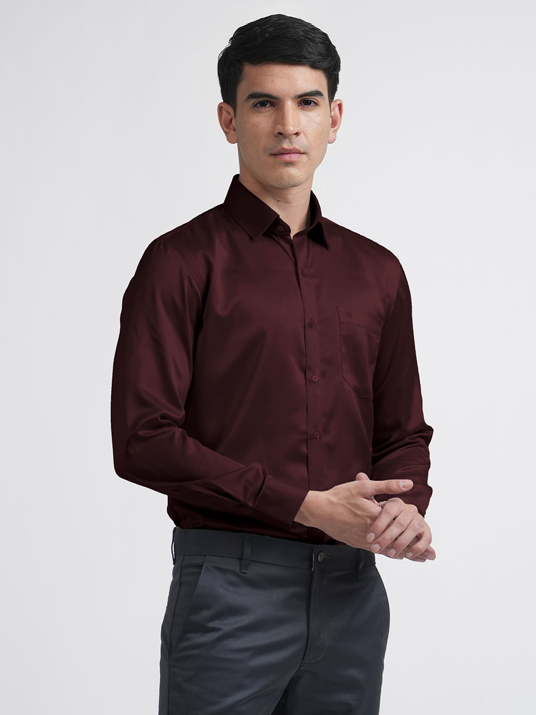 maroon satin shirt