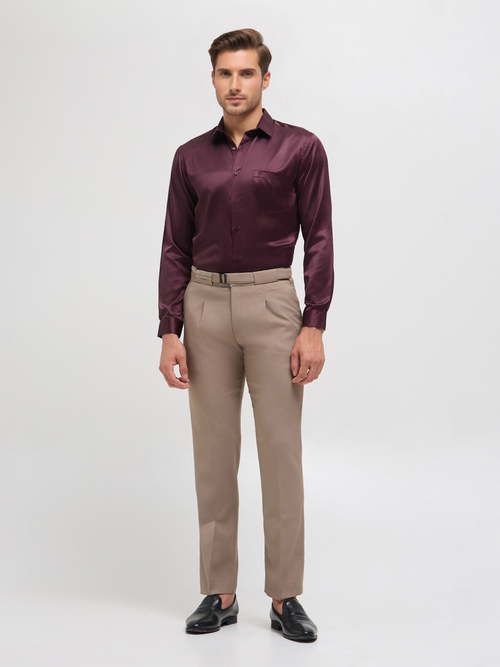 Maroon Solid Satin Formal Shirt