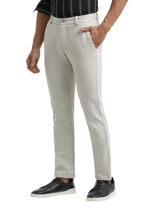 Melange Grey Lycra Cotton Stretchable Solid Trousers