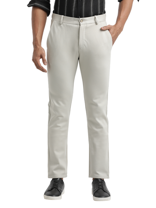 Melange Grey Lycra Cotton Stretchable Solid Trousers