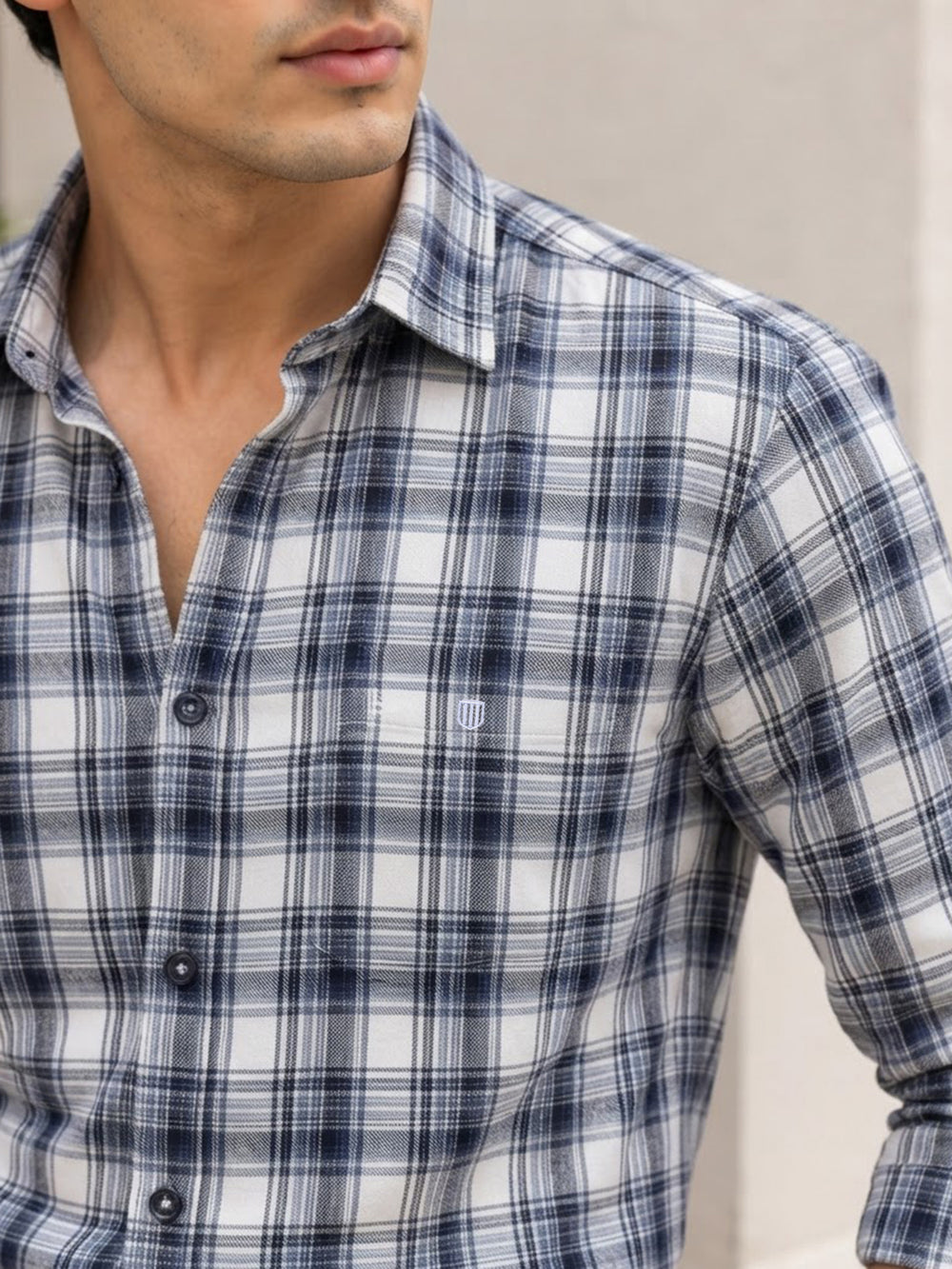 men checkered casual blue shirt