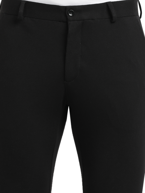 Jet Black Lycra Cotton Stretchable Solid Trousers