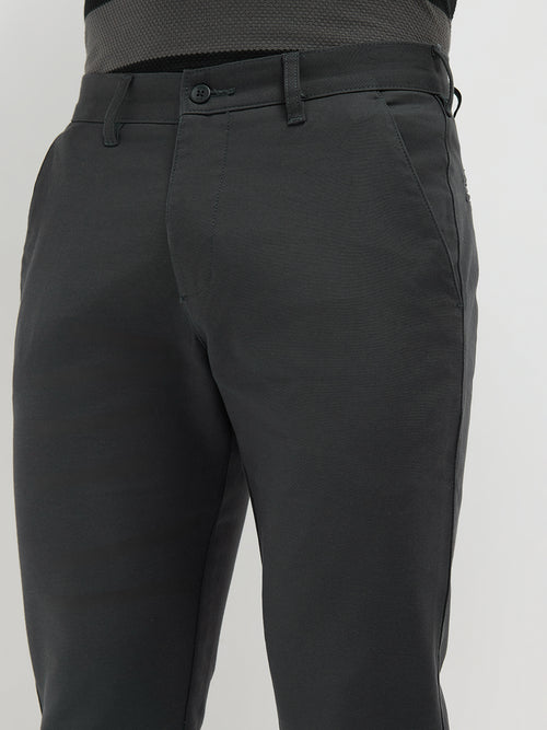 Dark Grey Solid Casual Trouers
