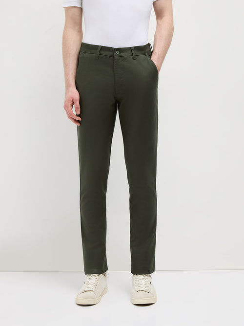 Dark Olive Solid Casual Trousers