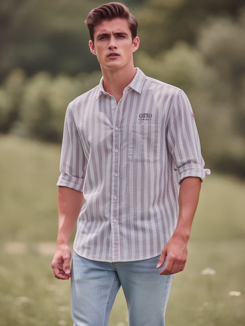 Lavendar Vertical Stripes Casual Shirt