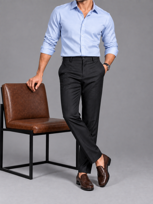 Pitch Black Solid Formal Trousers