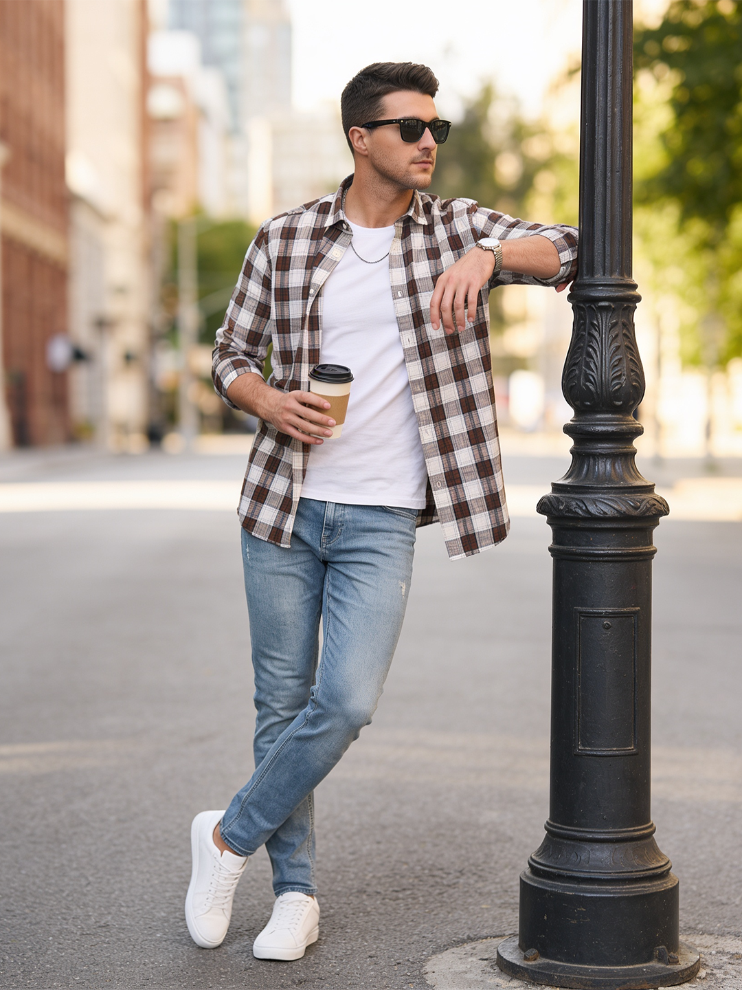 mens brown check shirt