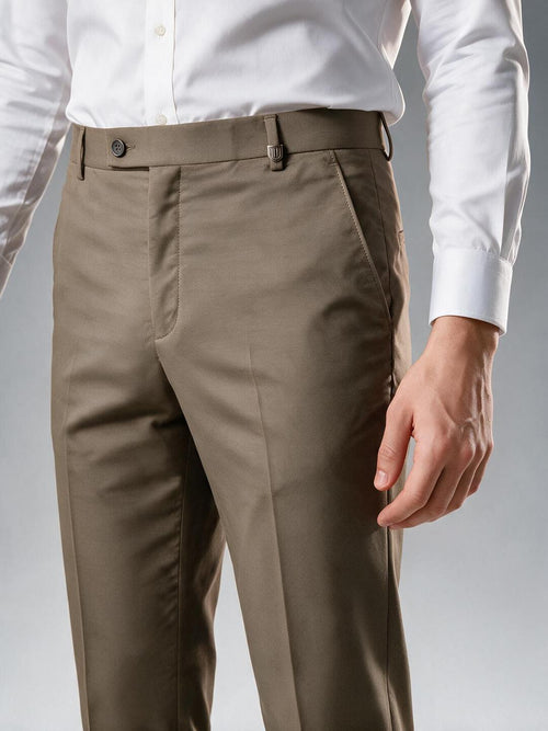 Taupe Brown Solid Formal Trousers