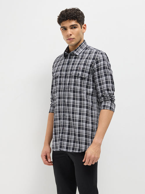 Black Checked Casual Shirt with Two Pockets