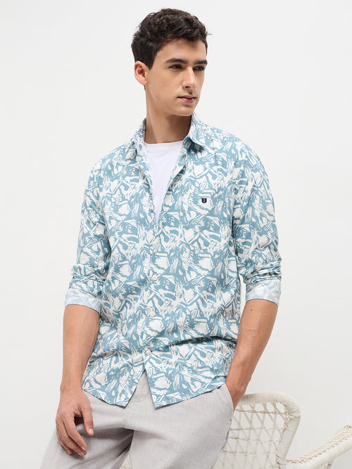 Sky  Blue Abstract Printed Casual Shirt