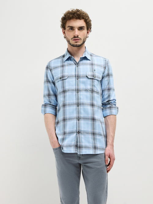 Sea Blue Checked Casual Shirt