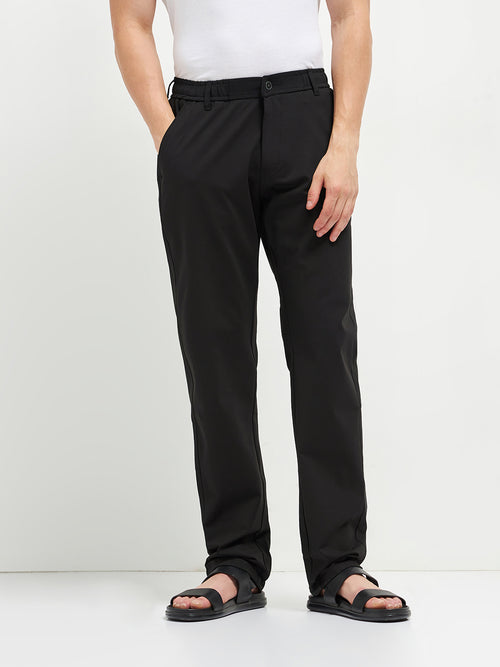 Black Stretchable Lycra Cotton Traveler Trouser