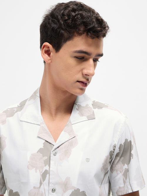 Grey Floral Printed Casual Shirt