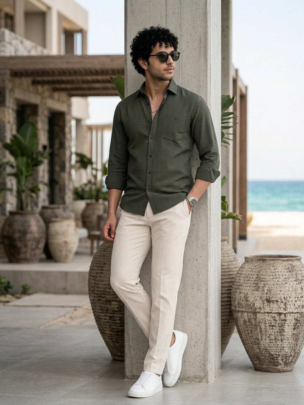 mens green checked shirt