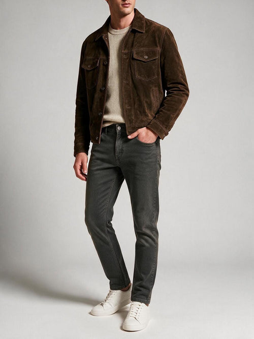 Shadow Grey Solid Casual Denim Trousers