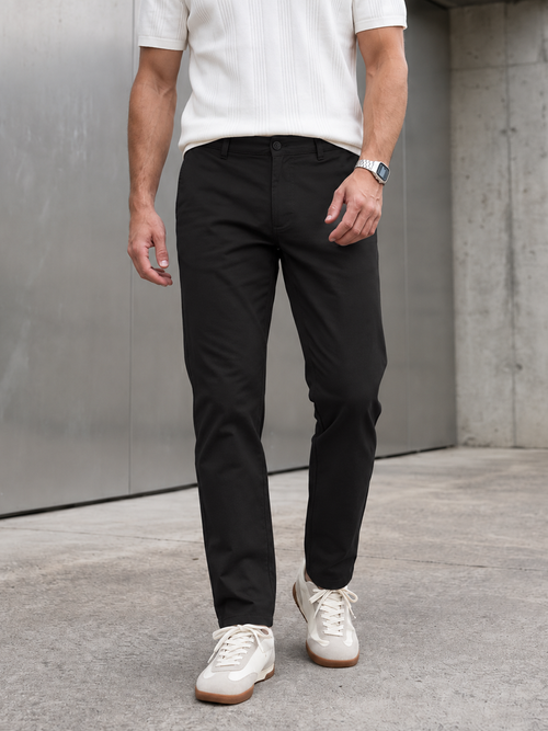 Sable Black Solid Casual Trousers