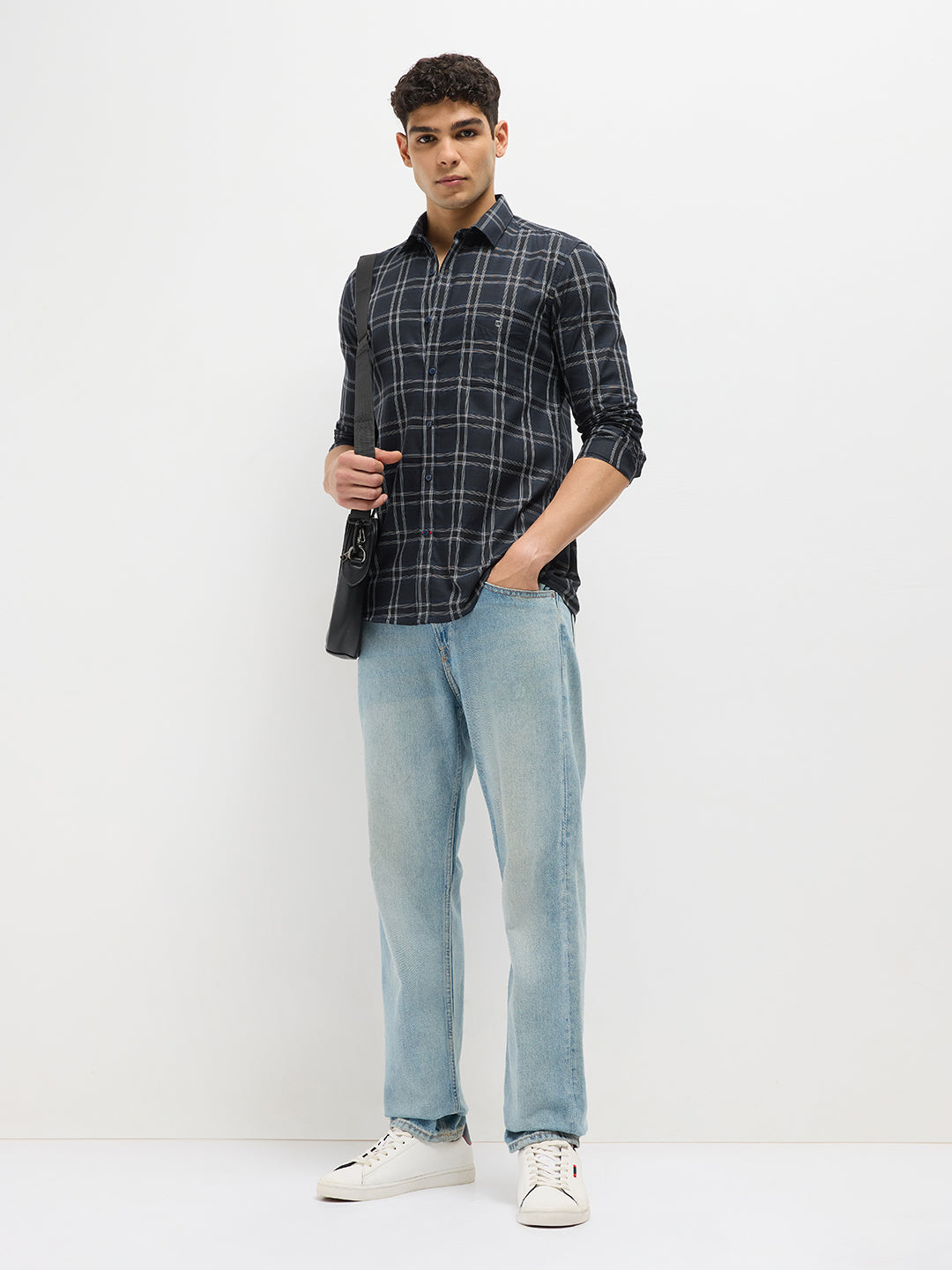 mens navy blue casual shirt
