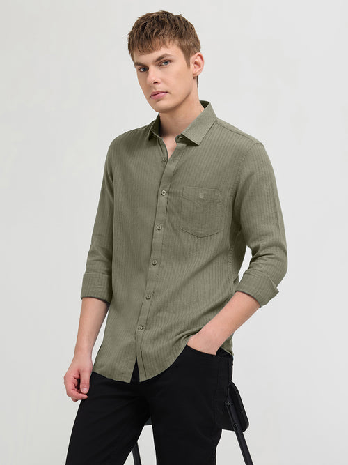 Dark Olive Solid Casual Shirt