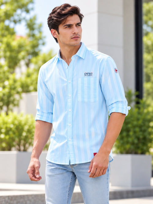 Light Sky Blue Vertical Stripes Urban Casual Shirt