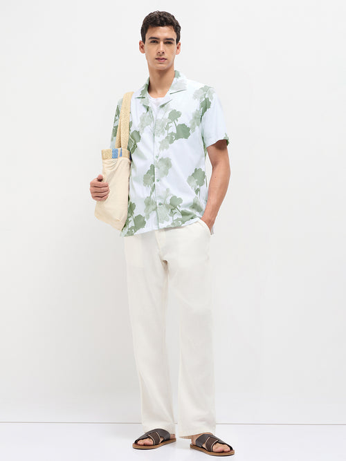 Olive Green Floral Printed Casual Shirt