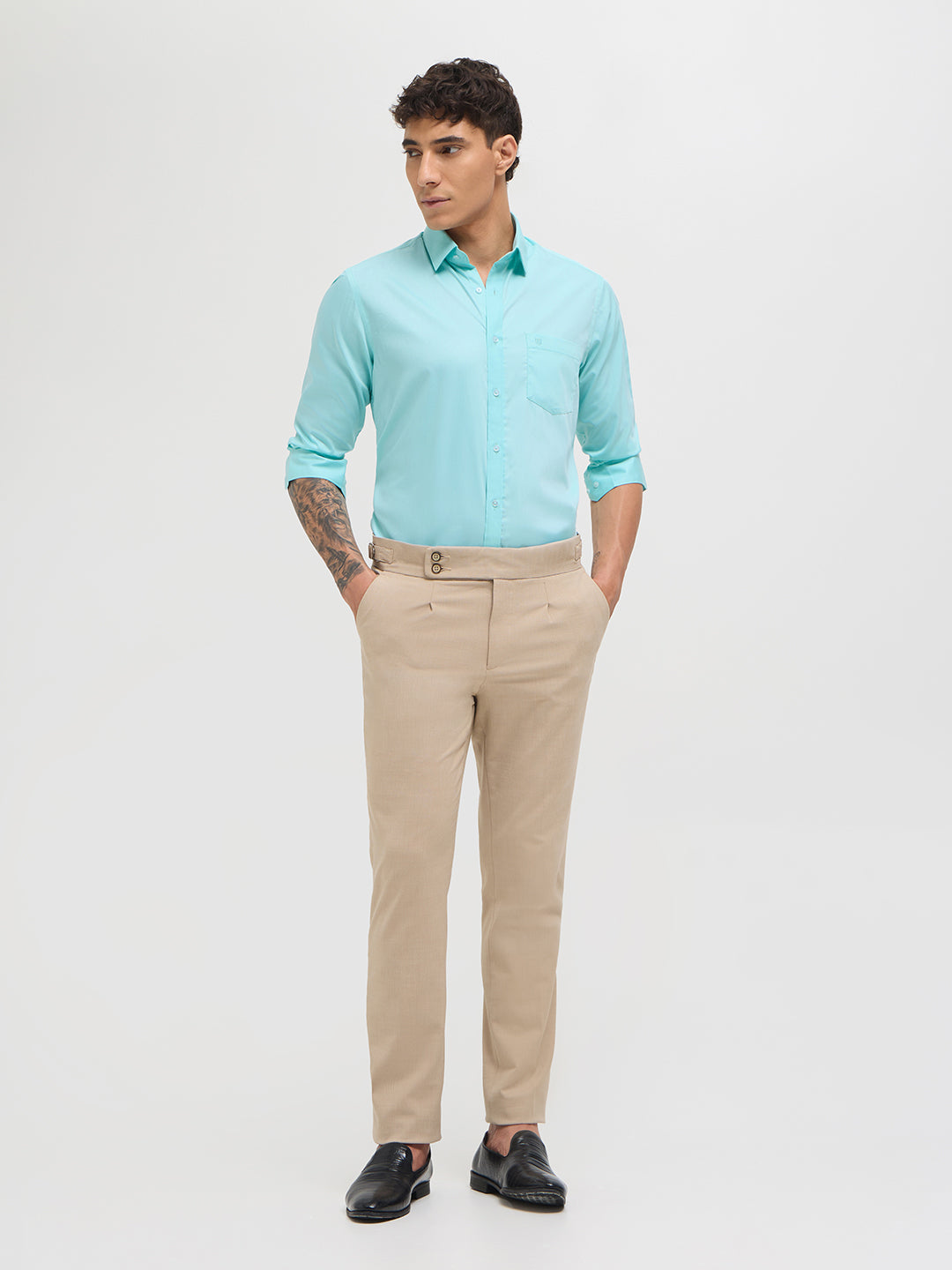 mint green shirt