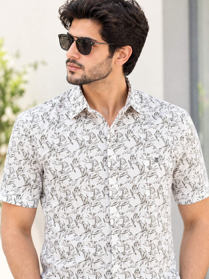 Muted Green Printed Casual Shirt