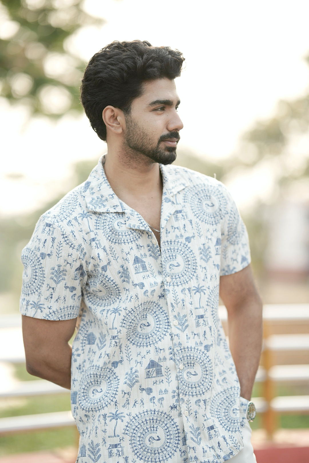 Sky Blue Printed Casual Shirt