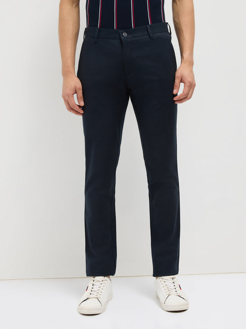 Navy Blue Solid Casual Trousers