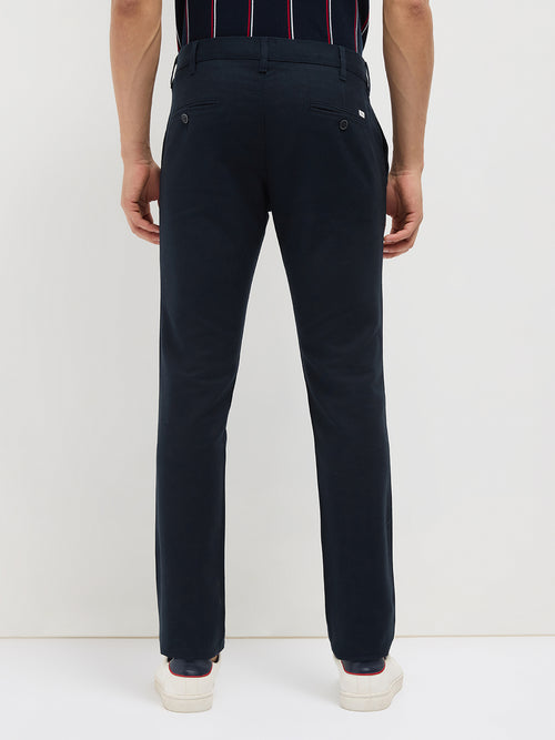 Navy Blue Solid Casual Trousers