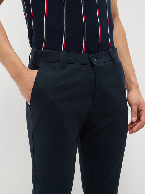 Navy Blue Solid Casual Trousers