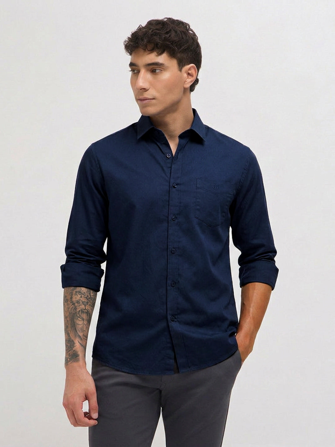 navy blue casual shirt