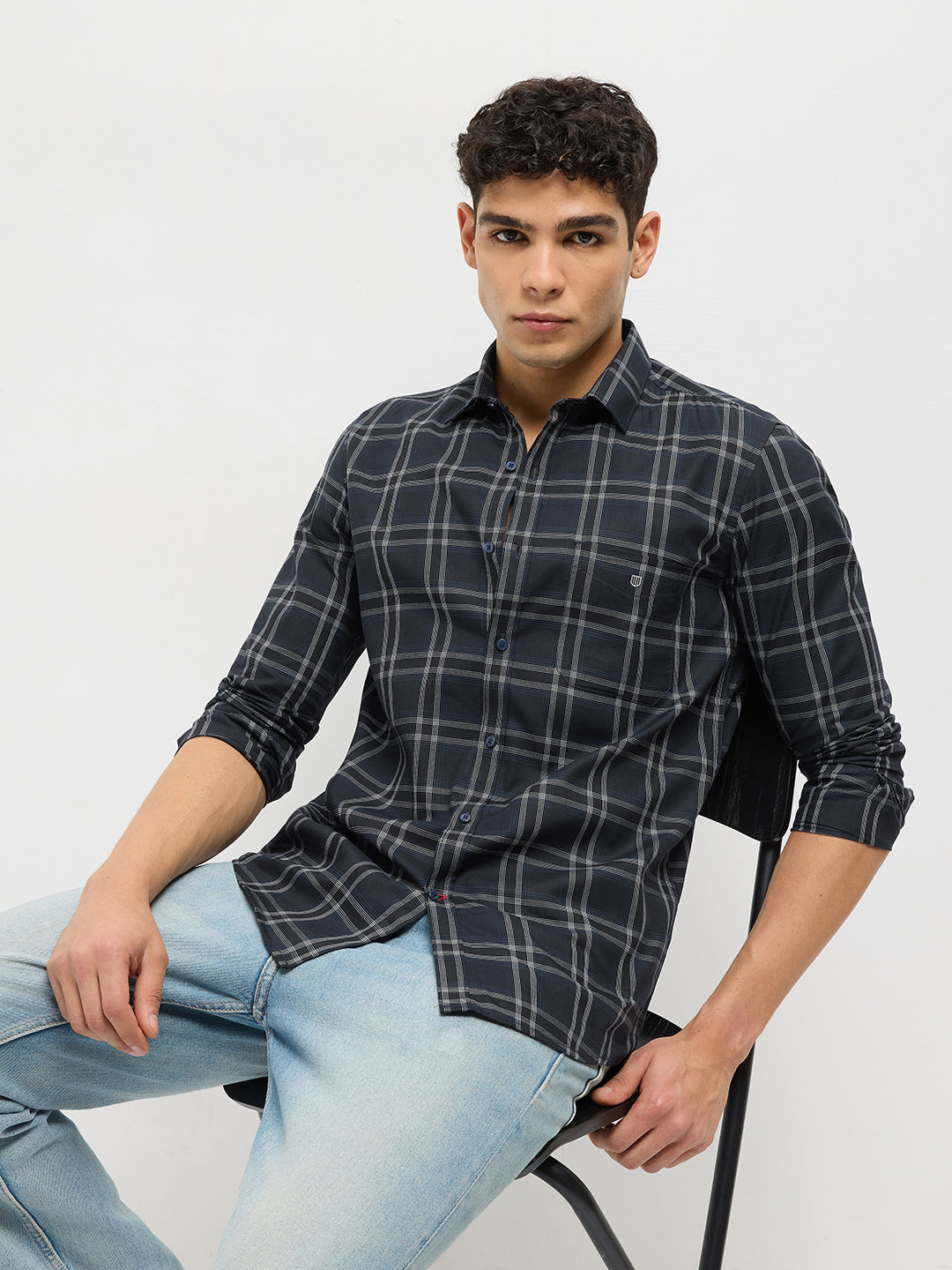 navy blue check shirts for men