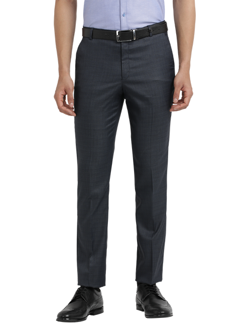 Navy Melange Cotton Formal Trousers