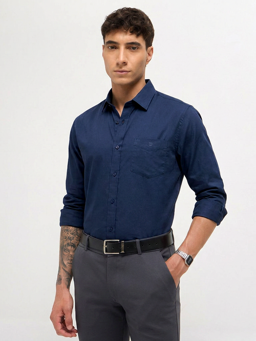 Navy Blue Solid Casual Shirt