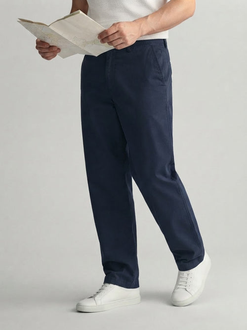Navy Indigo Solid Casual Trousers