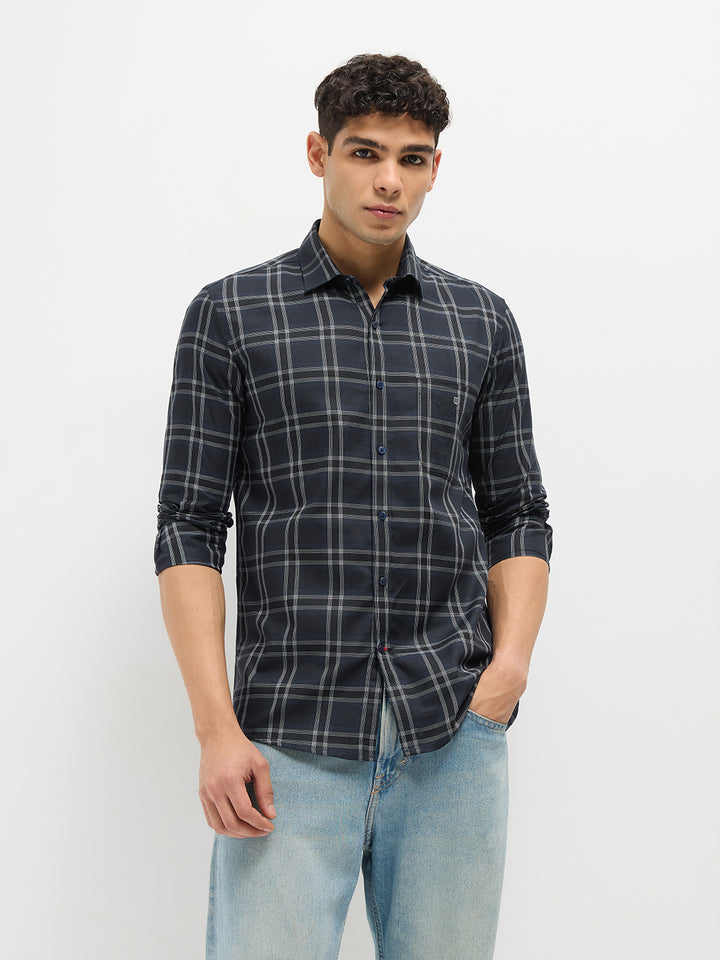 navy check shirt
