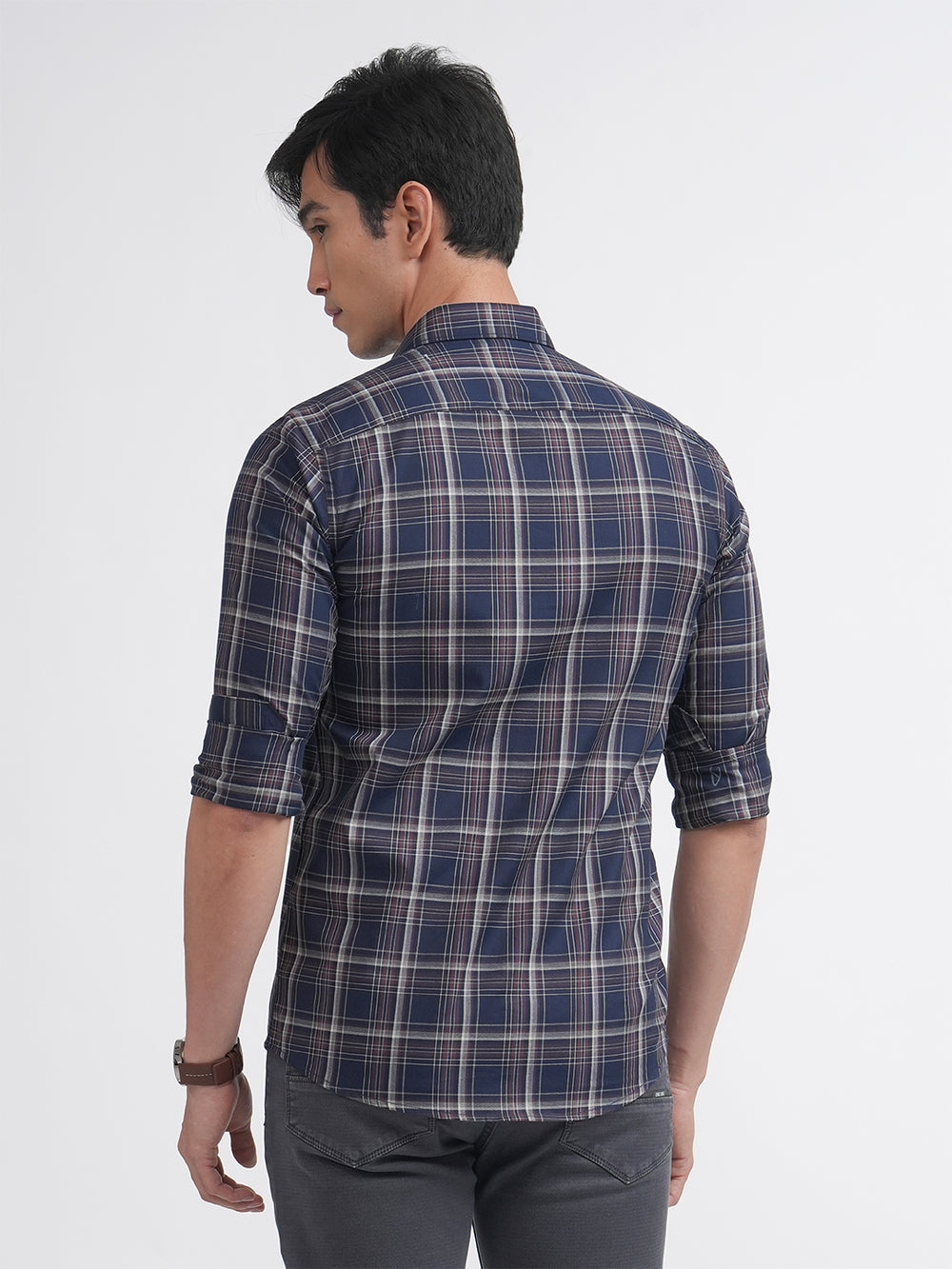 navy check shirt