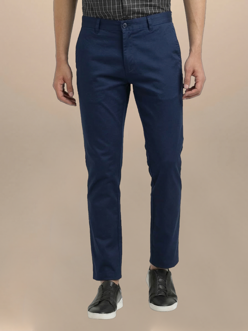 Navy Blue Solid Casual Trousers