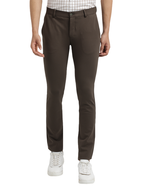 Navy Olive Lycra Cotton Stretchable Solid Trousers