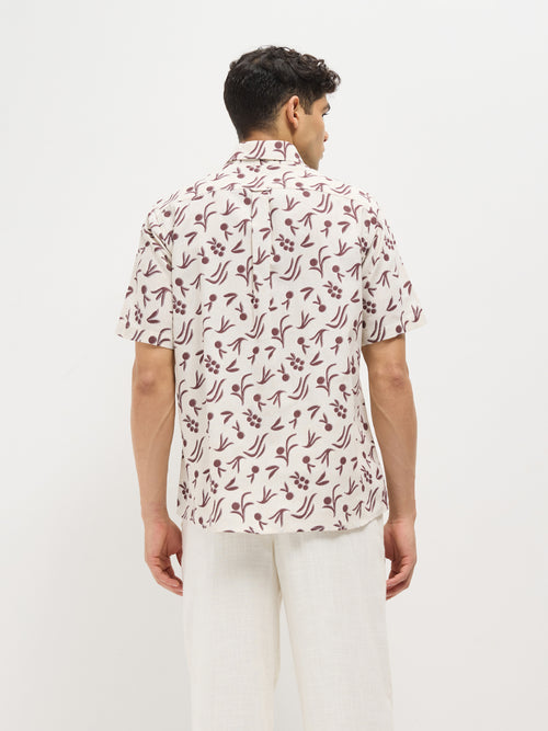 Maroon-Leaf Printed Casual Shirt