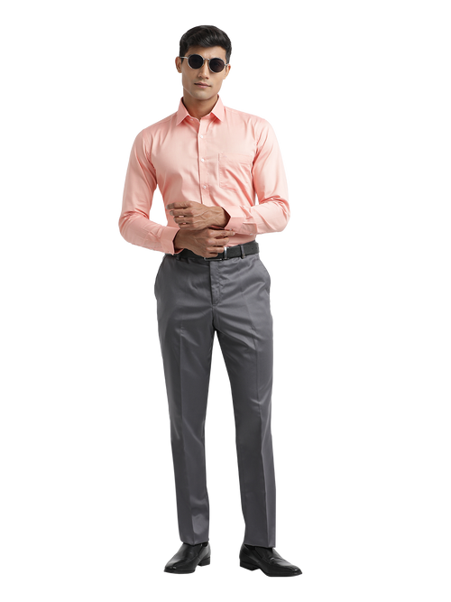 Stone Grey Satin Cotton Formal Trousers