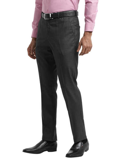 Black Melange Cotton Formal Trousers